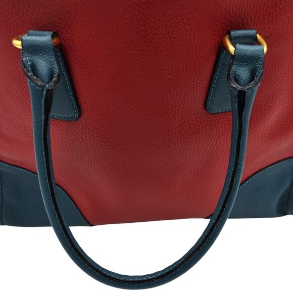 Borse in Pelle Made in Italy Red Blue Leather Satchel Handbag Gold Hardware Tote - Picture 7 of 16